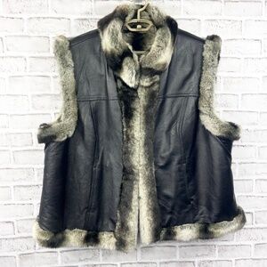 |•JERRY LEWIS•| Gorgeous Leather & Fur Faux Vest Size 3XSize